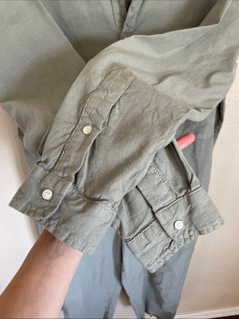 Frank & Eileen Northern Ireland Sage Green Utility Jumpsuit L Flax USA Boho - Picture 9 of 15